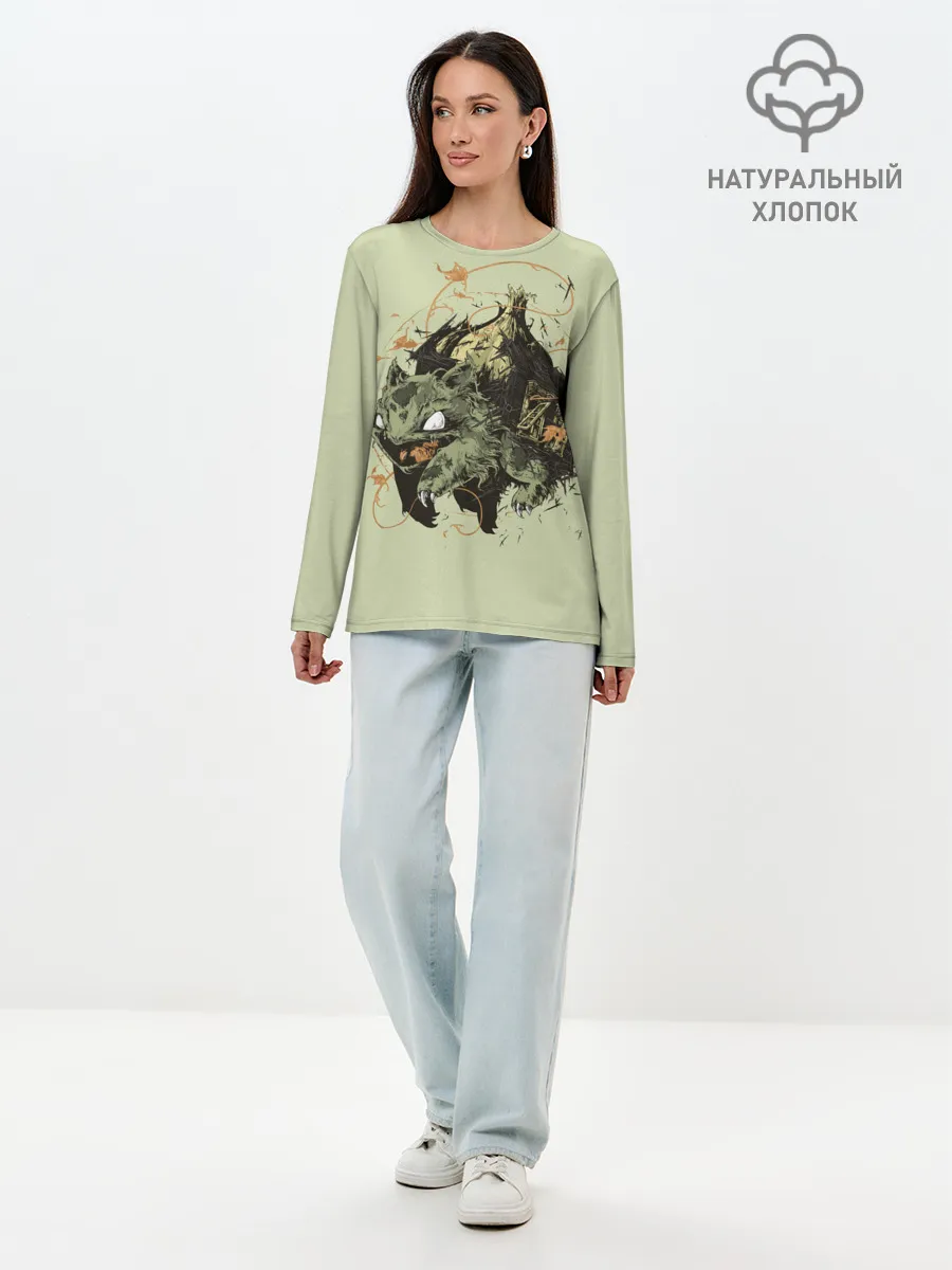 Лонгслив женский. Хлопок / Horror Bulbasaur