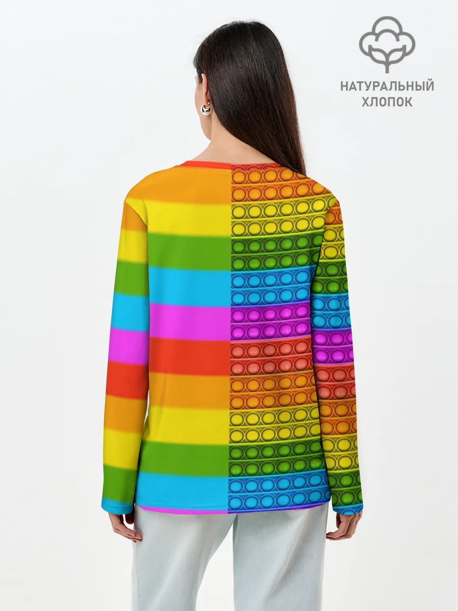 Лонгслив женский. Хлопок / POP it вертикальная надпись