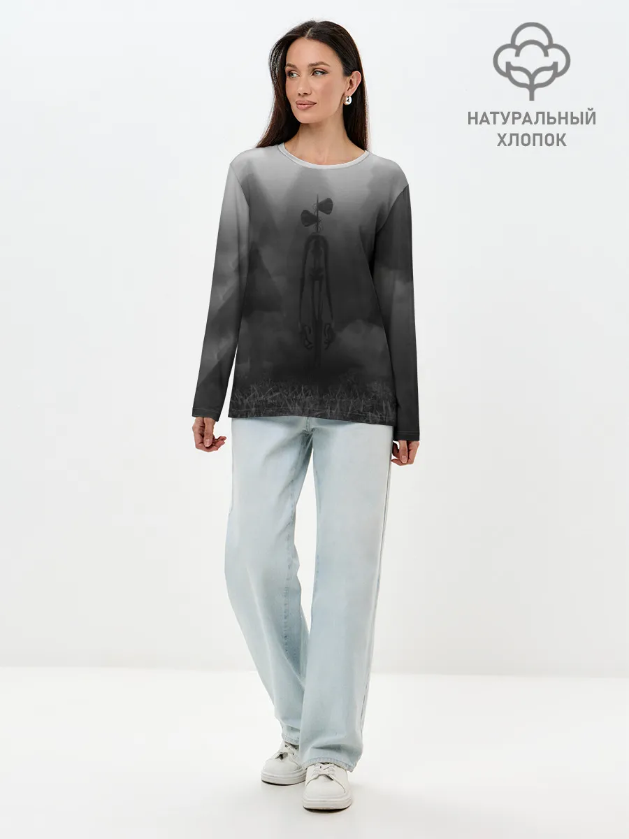 Лонгслив женский. Хлопок / СИРЕНОГОЛОВЫЙ / ТУМАННЫЙ ЛЕС