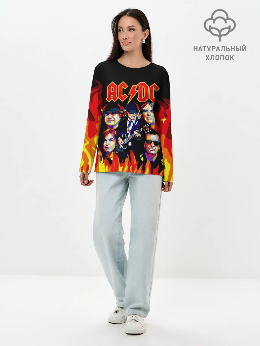 Лонгслив женский. Хлопок / AC DC HIGHWAY TO HELL