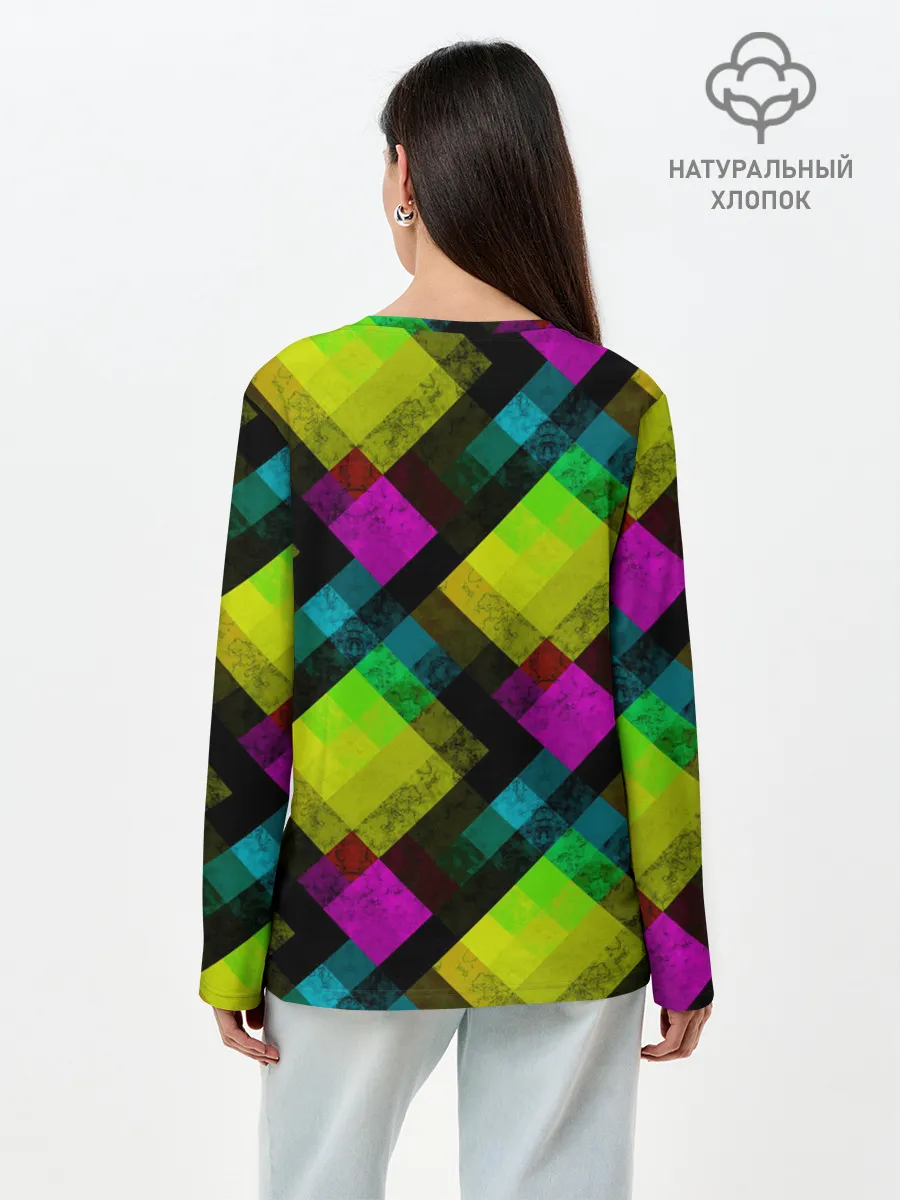 Лонгслив женский. Хлопок / Абстрактный разноцветный узор