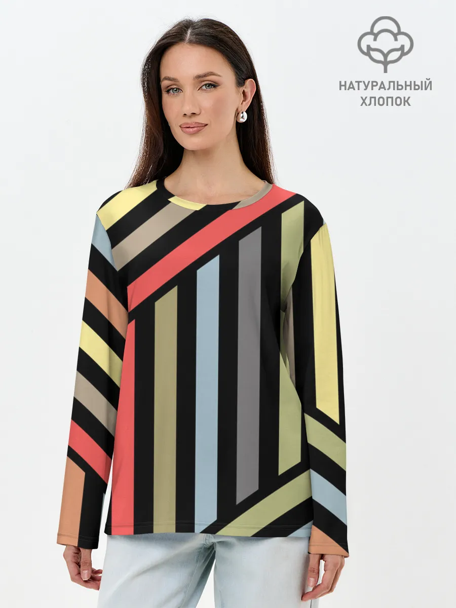 Лонгслив женский. Хлопок / Абстрактный полосатый узор
