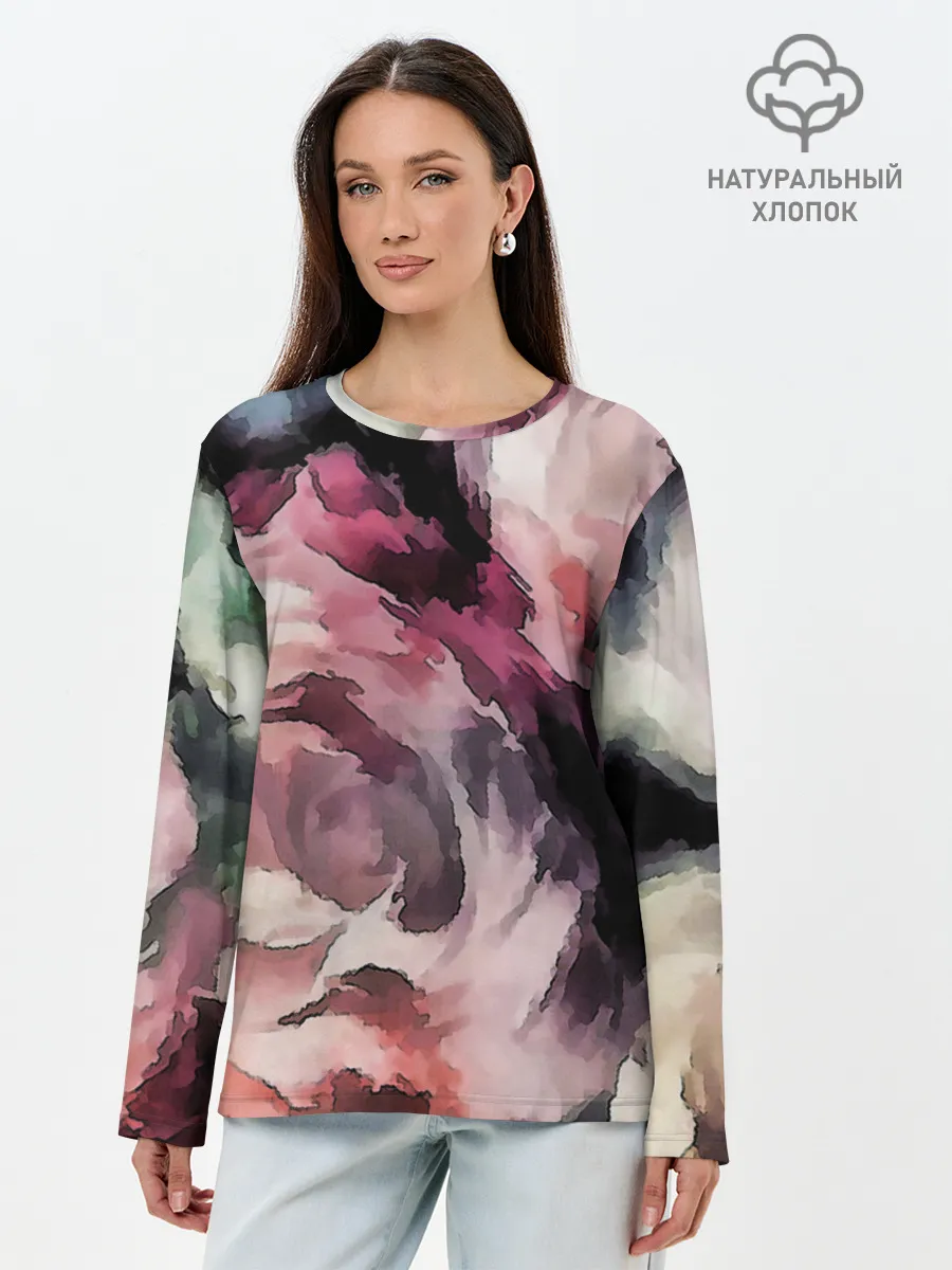 Лонгслив женский. Хлопок / Абстрактные розы