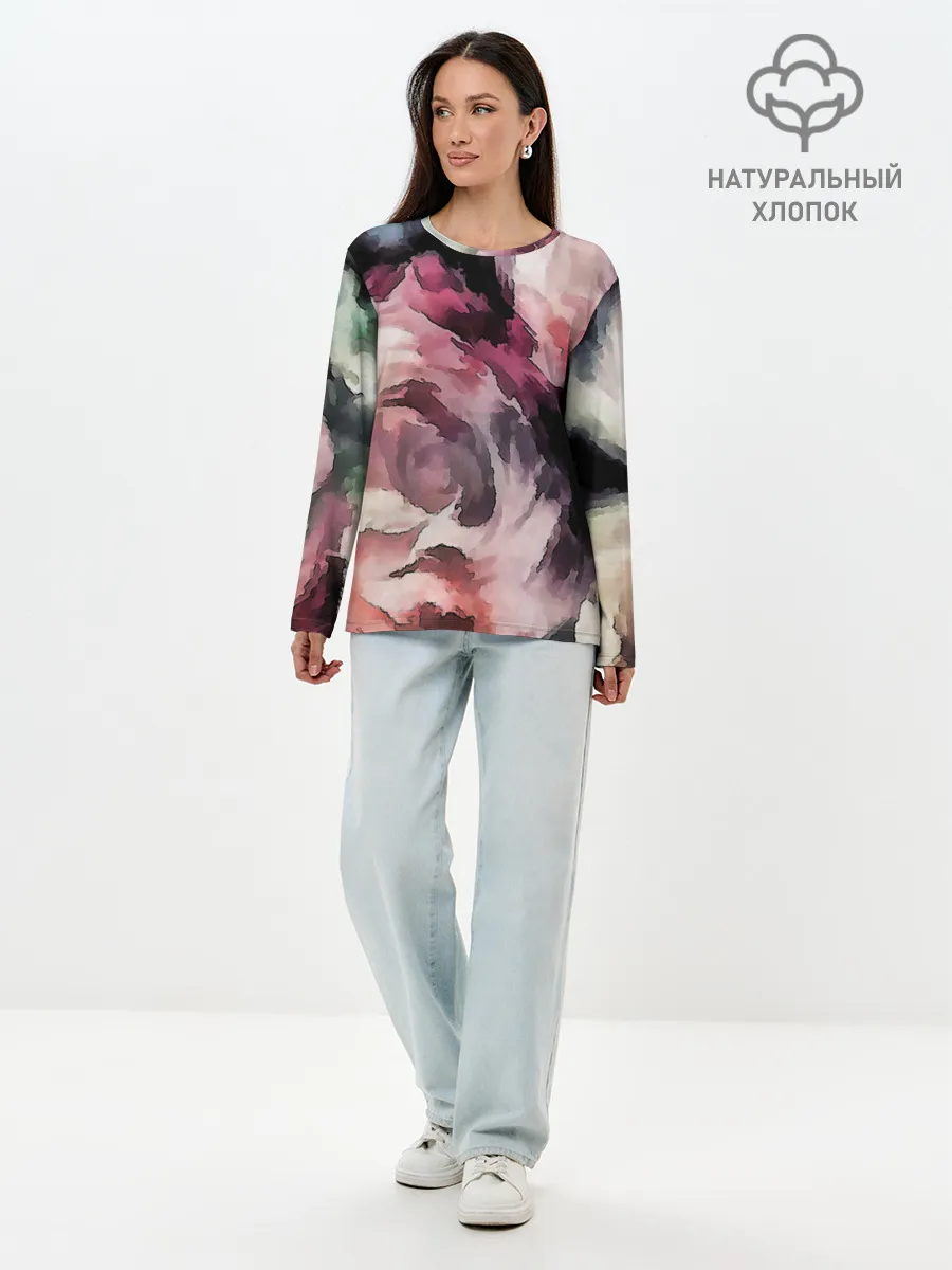 Лонгслив женский. Хлопок / Абстрактные розы