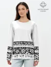 Лонгслив женский. Хлопок / Черно-белый цветочный принт