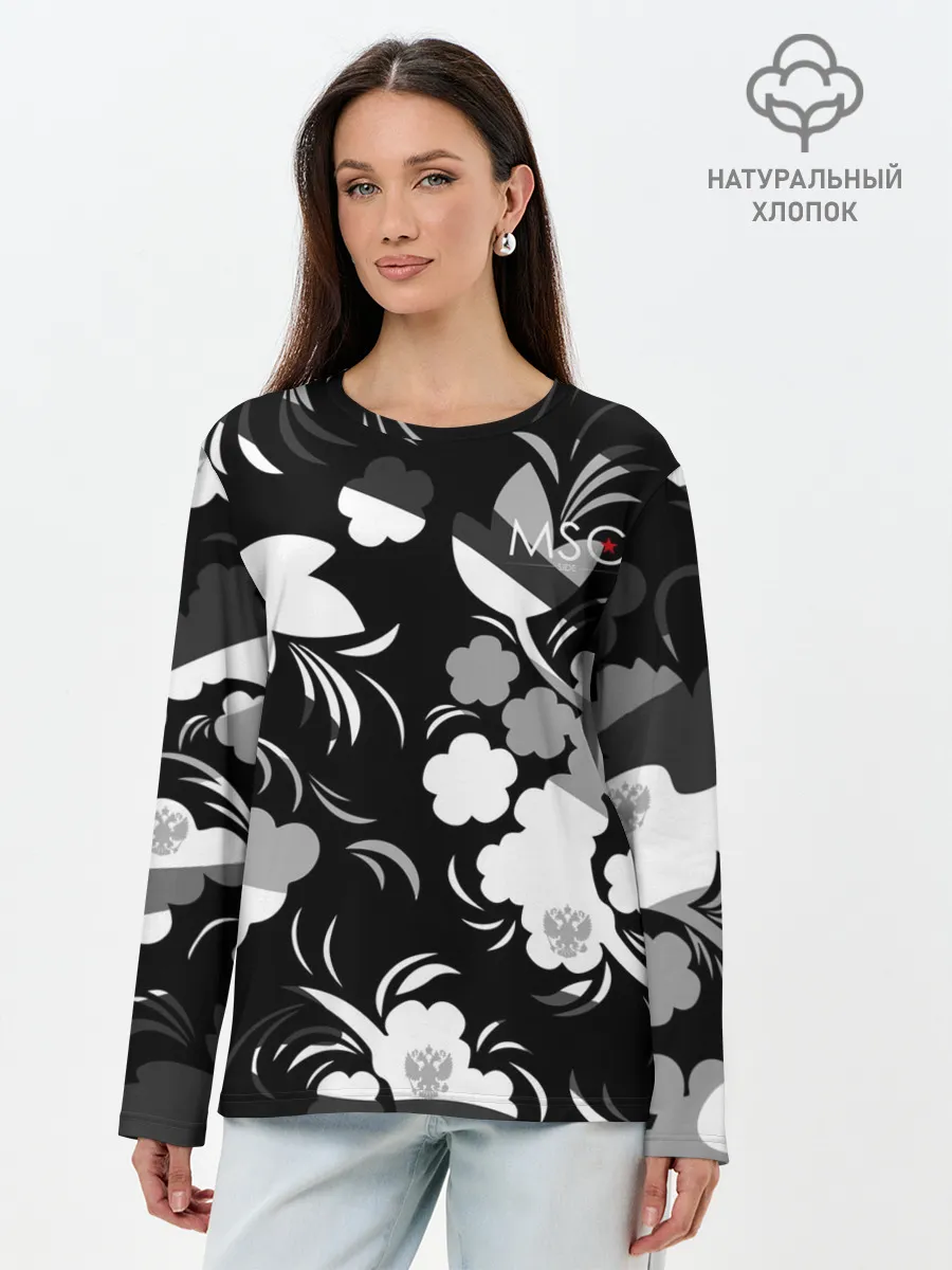 Лонгслив женский. Хлопок / Russia | Камуфляж белый