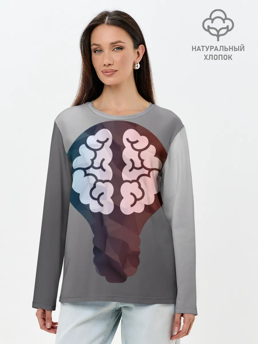 Лонгслив женский. Хлопок / Прокачай мозги