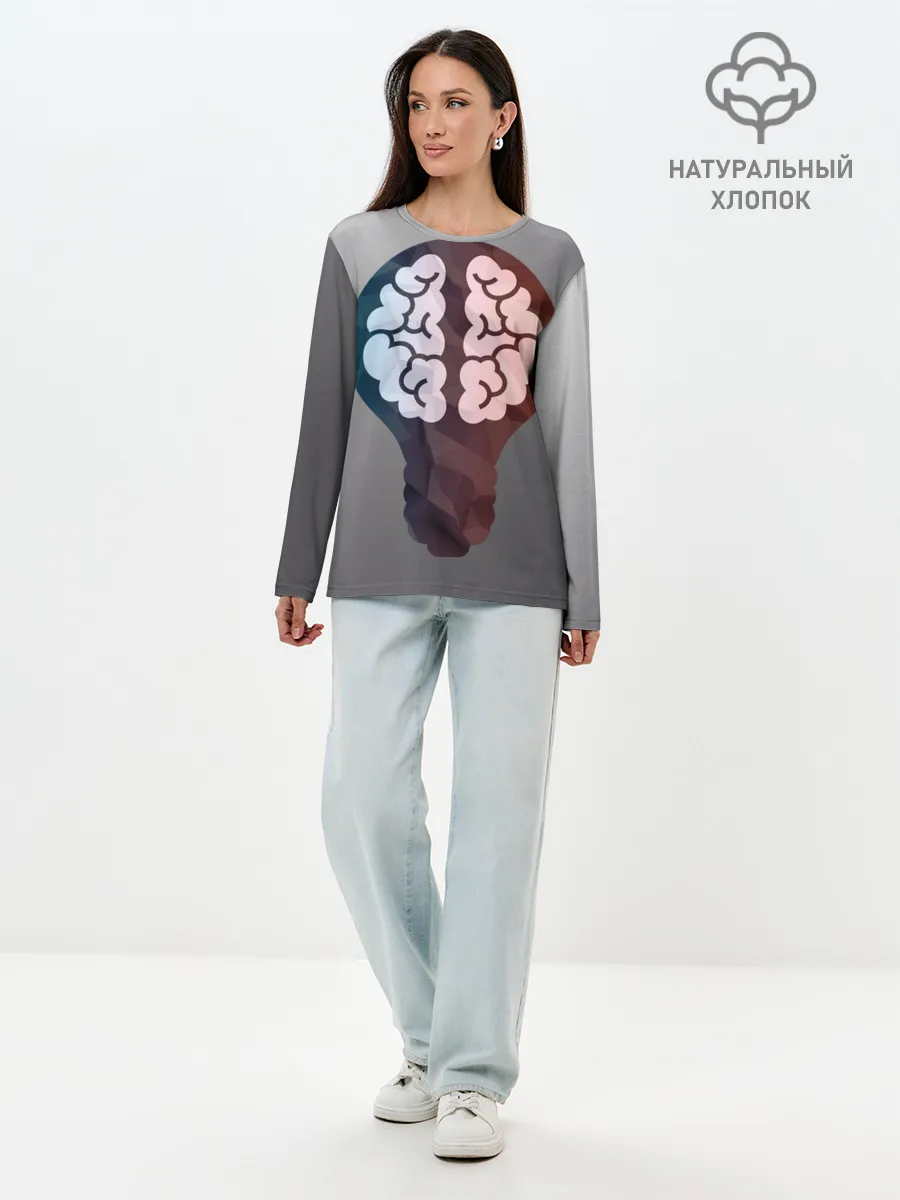 Лонгслив женский. Хлопок / Прокачай мозги