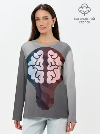 Лонгслив женский. Хлопок / Прокачай мозги
