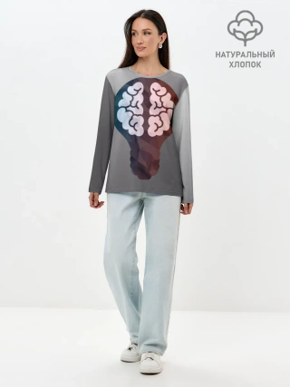 Лонгслив женский. Хлопок / Прокачай мозги