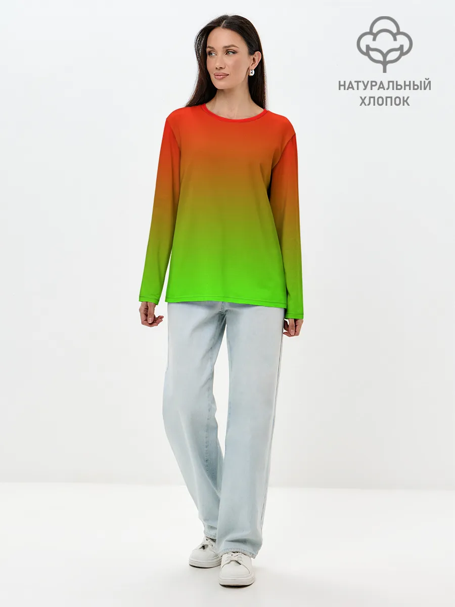 Лонгслив женский. Хлопок / Градиент Яблоко
