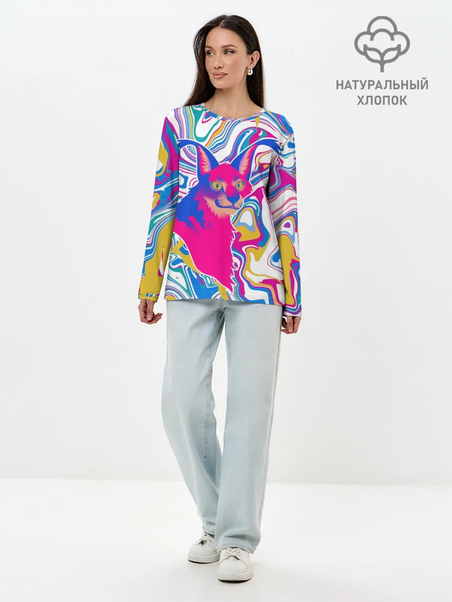 Лонгслив женский. Хлопок / Floppa Art