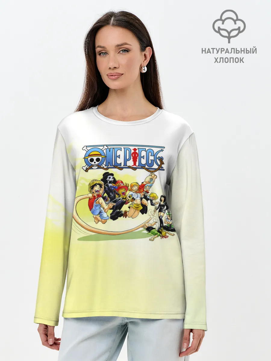Лонгслив женский. Хлопок / One Piece пираты Соломенной Шляпы