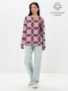 Лонгслив женский. Хлопок / Красно-синий плед -клетка