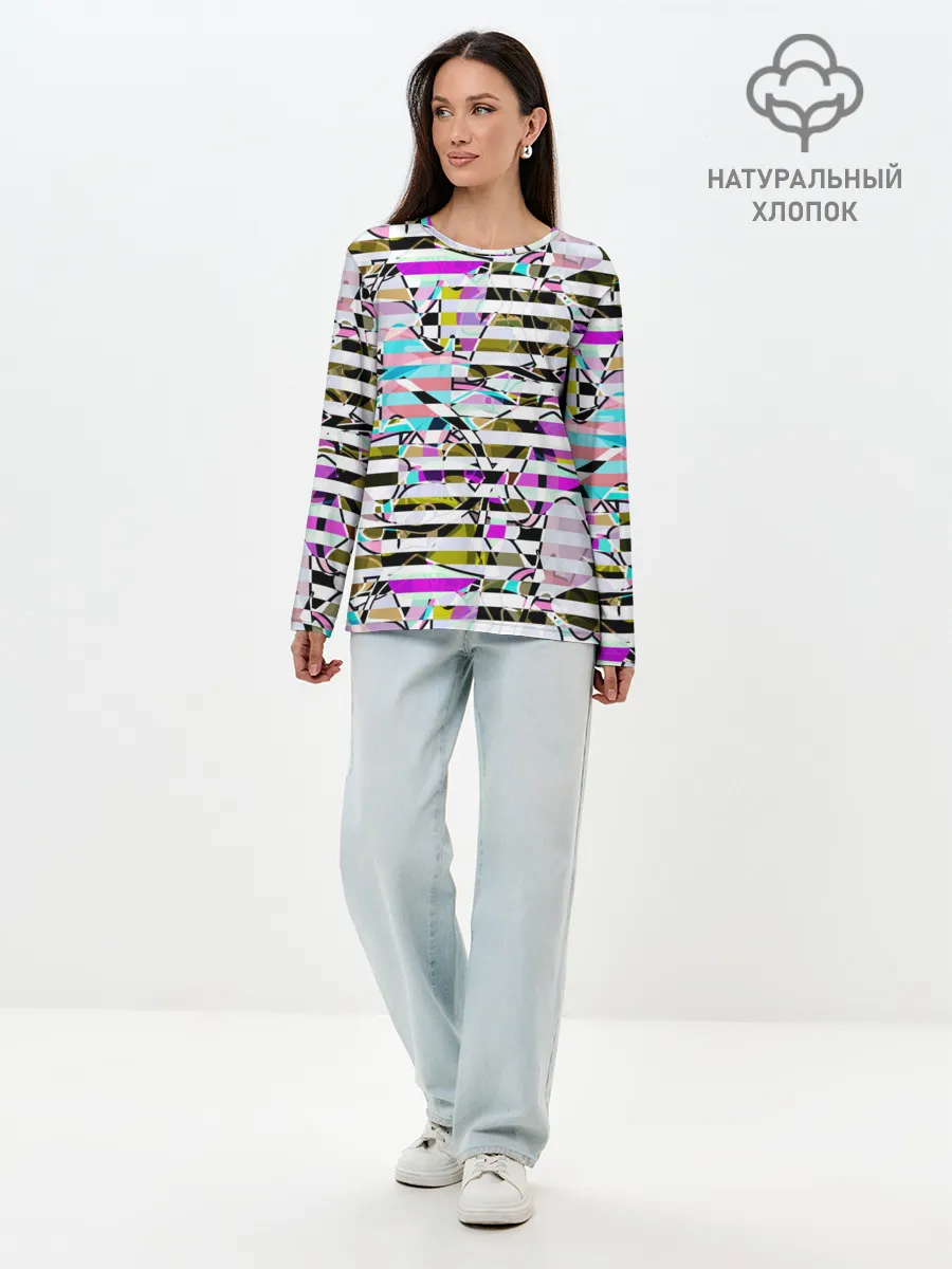 Лонгслив женский. Хлопок / Полосатый абстрактный узор
