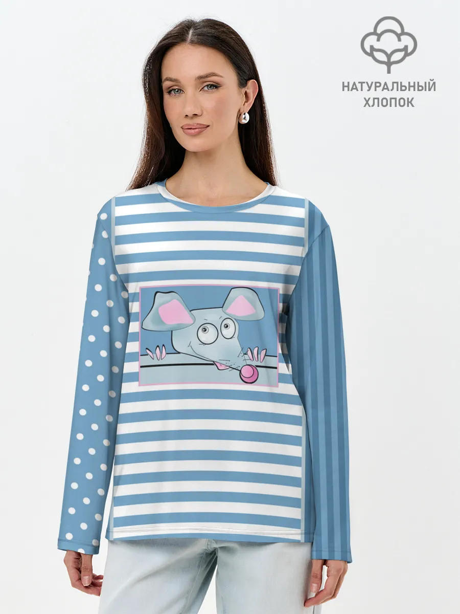 Лонгслив женский. Хлопок / Веселая Мышь