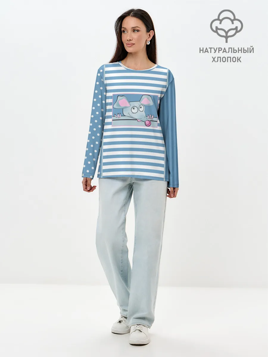 Лонгслив женский. Хлопок / Веселая Мышь