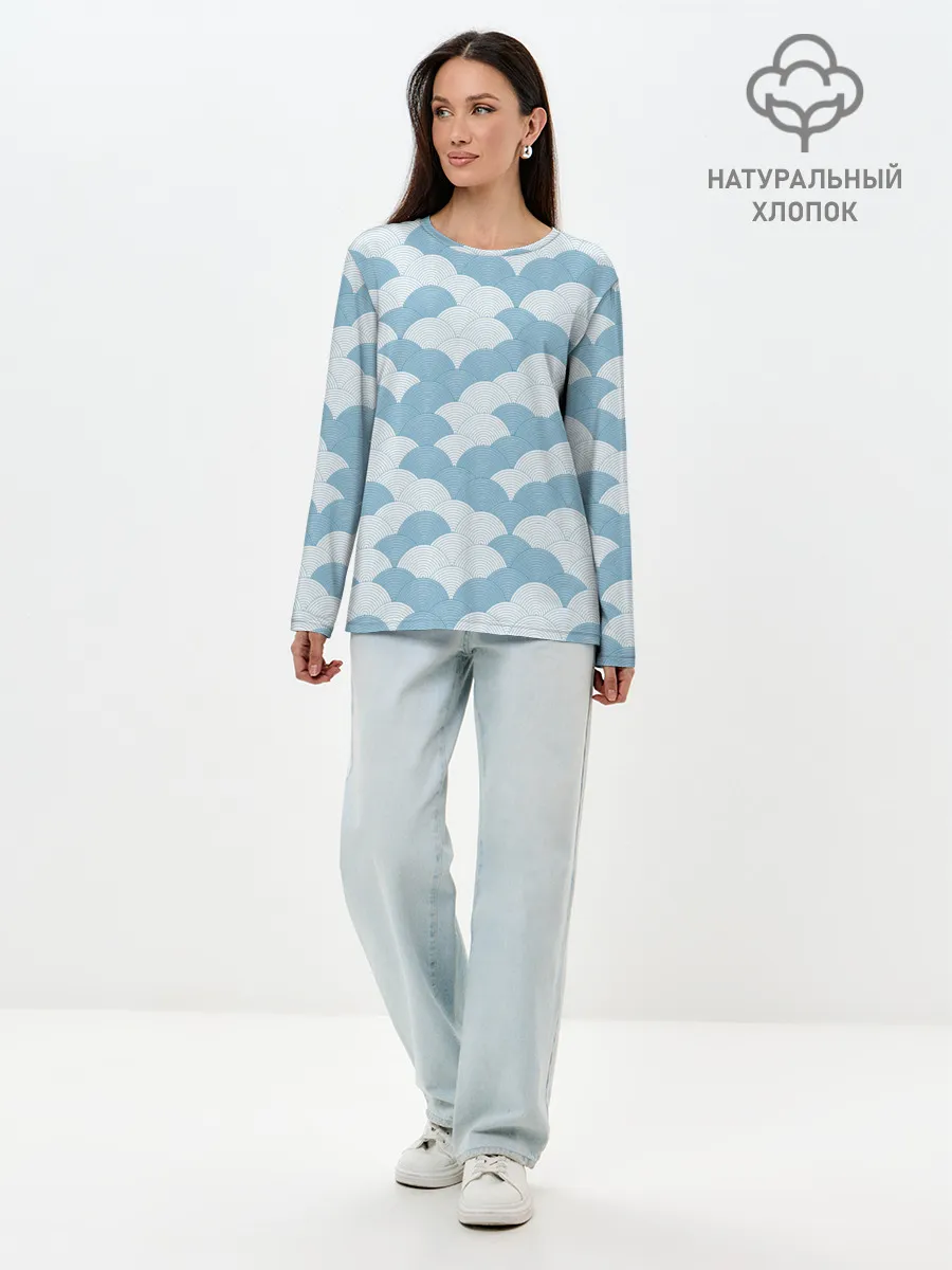 Лонгслив женский. Хлопок / Абстрактные волны