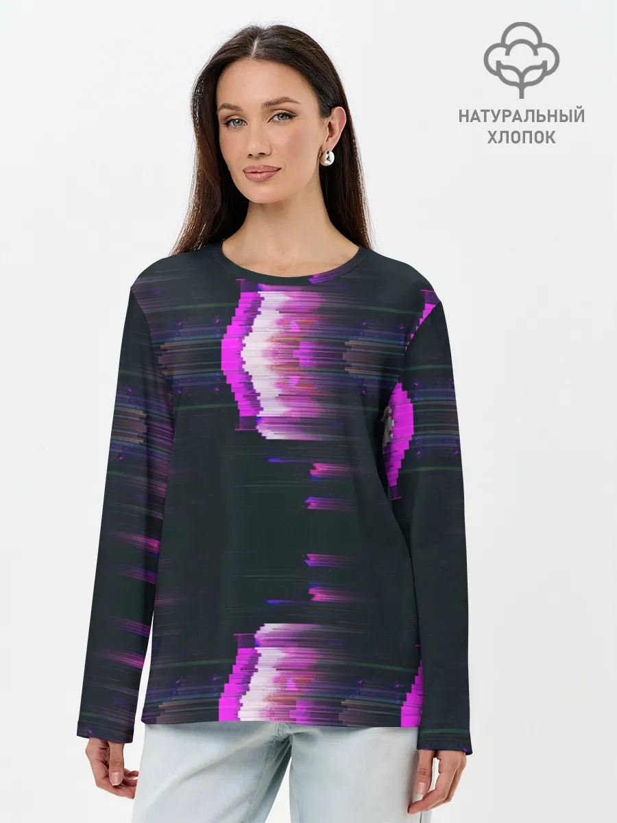 Лонгслив женский. Хлопок / Розовый глитч