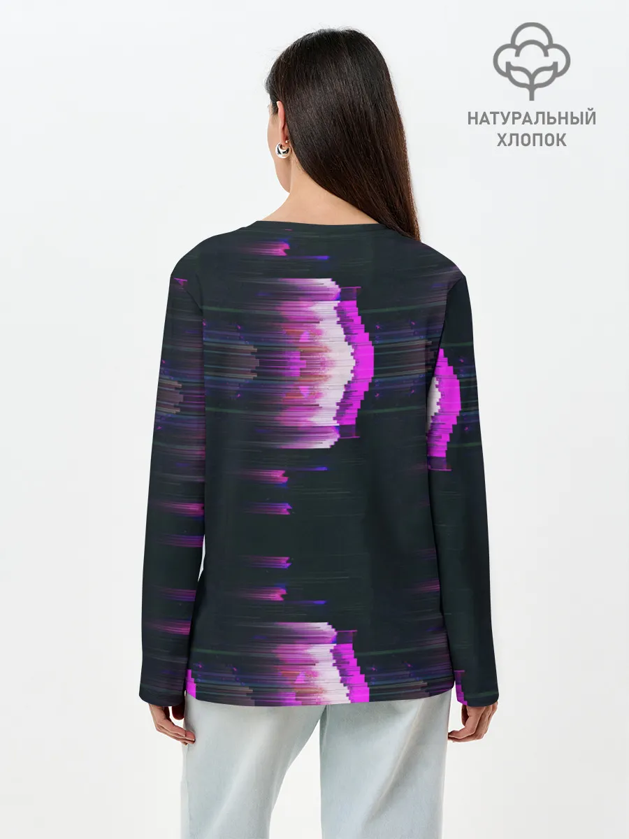 Лонгслив женский. Хлопок / Розовый глитч