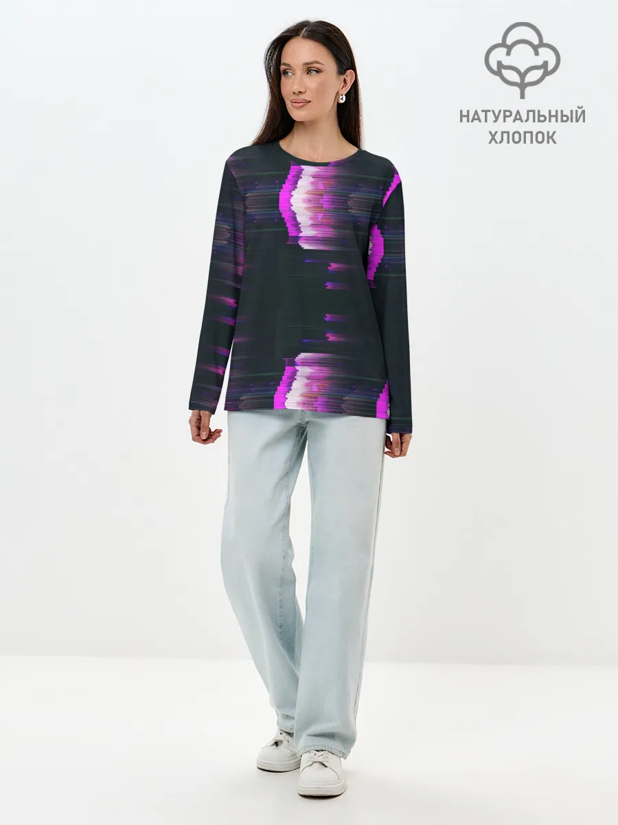 Лонгслив женский. Хлопок / Розовый глитч
