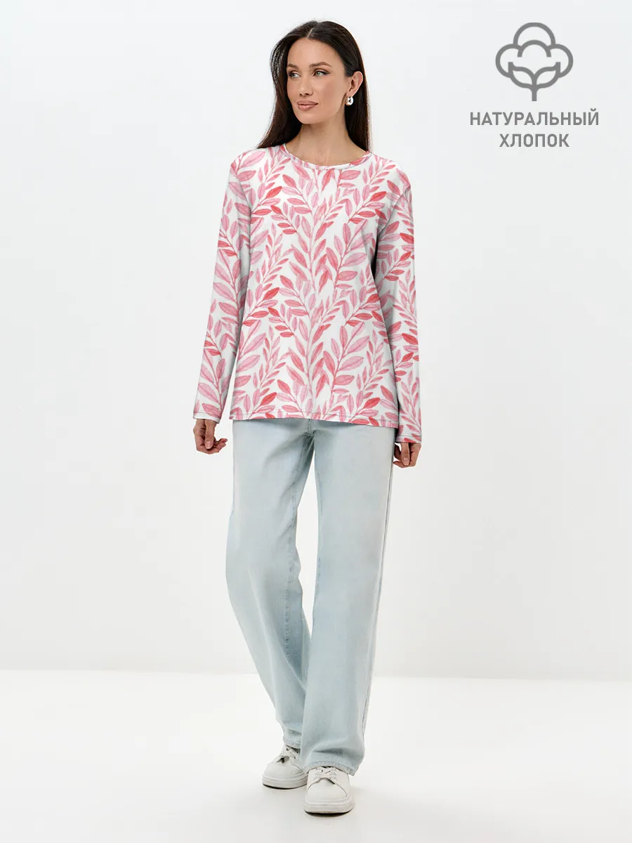 Лонгслив женский. Хлопок / Пастельные растения