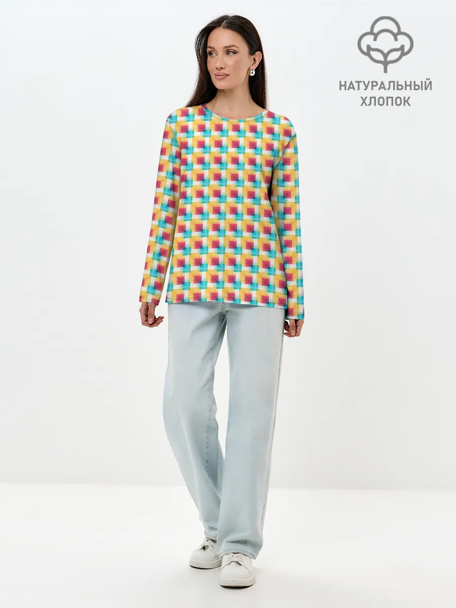 Лонгслив женский. Хлопок / Красочные кубы
