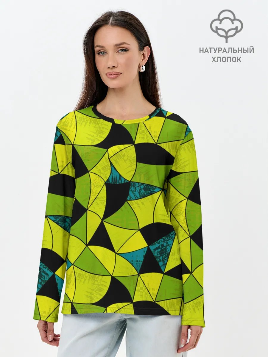 Лонгслив женский. Хлопок / Гранжевый яркий зеленый