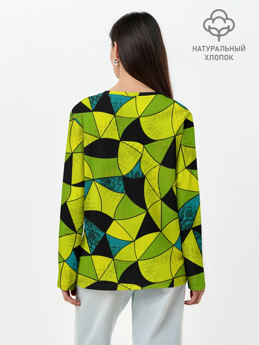 Лонгслив женский. Хлопок / Гранжевый яркий зеленый