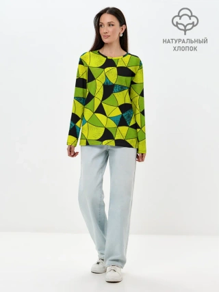 Лонгслив женский. Хлопок / Гранжевый яркий зеленый
