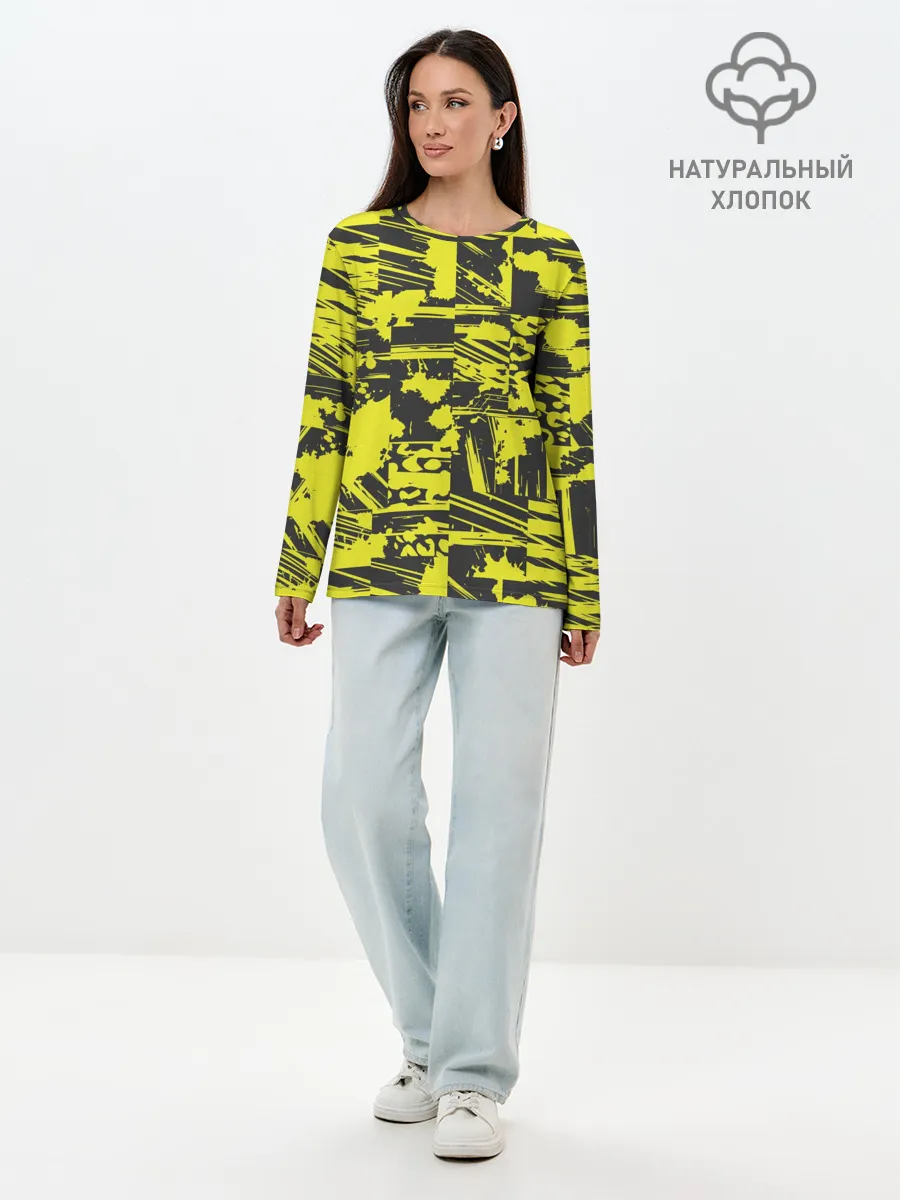 Лонгслив женский. Хлопок / Желтая текстура