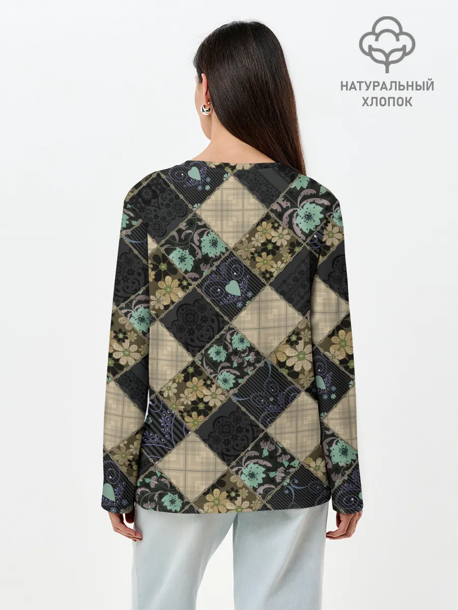 Лонгслив женский. Хлопок / Лоскутное шитье