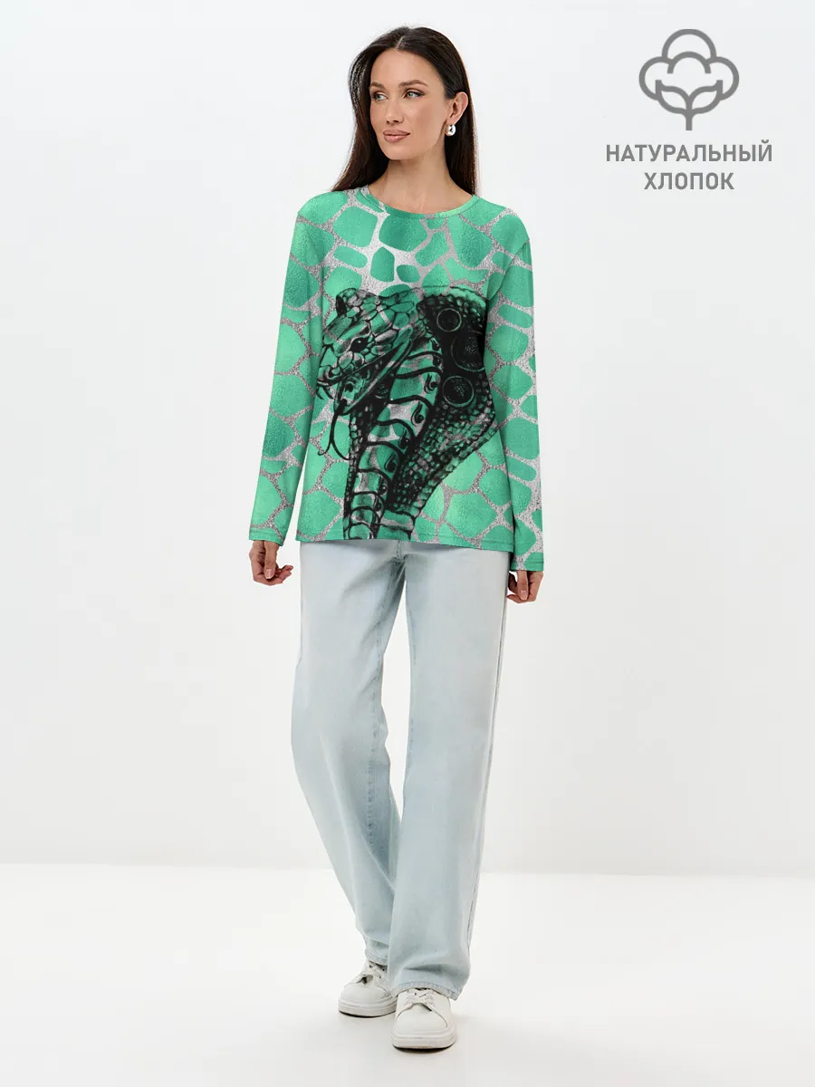 Лонгслив женский. Хлопок / Кобра. Змеиный стиль