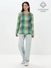 Лонгслив женский. Хлопок / Зеленый клетчатый узор