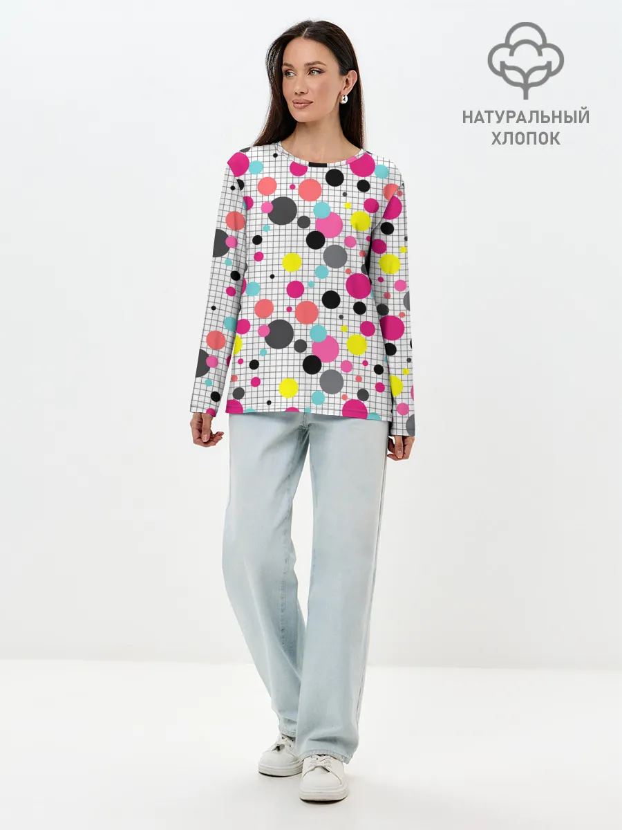 Лонгслив женский. Хлопок / Горох разноцветный.