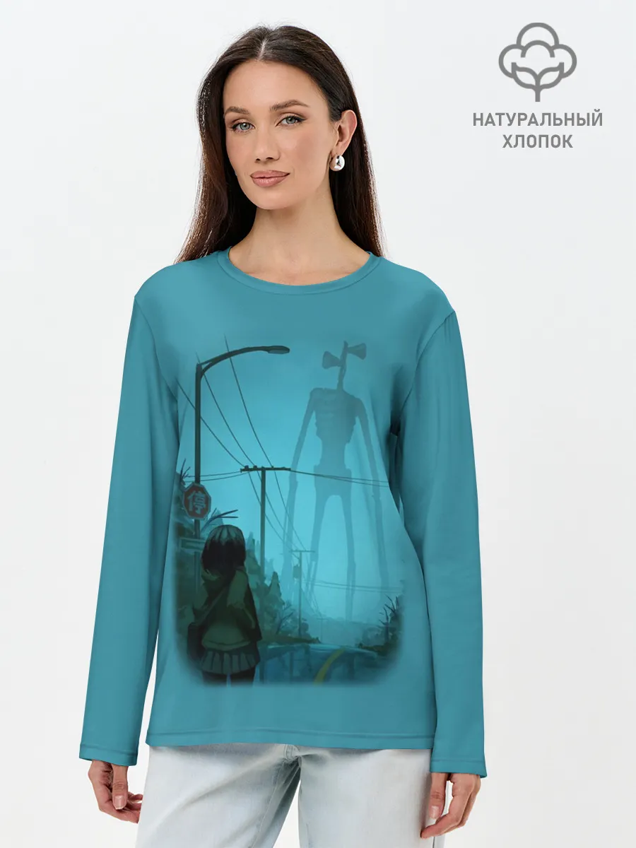 Лонгслив женский. Хлопок / СИРЕНОГОЛОВЫЙ И ДЕВОЧКА