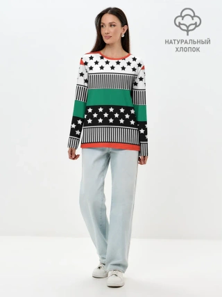 Лонгслив женский. Хлопок / Полосатый звездный узор