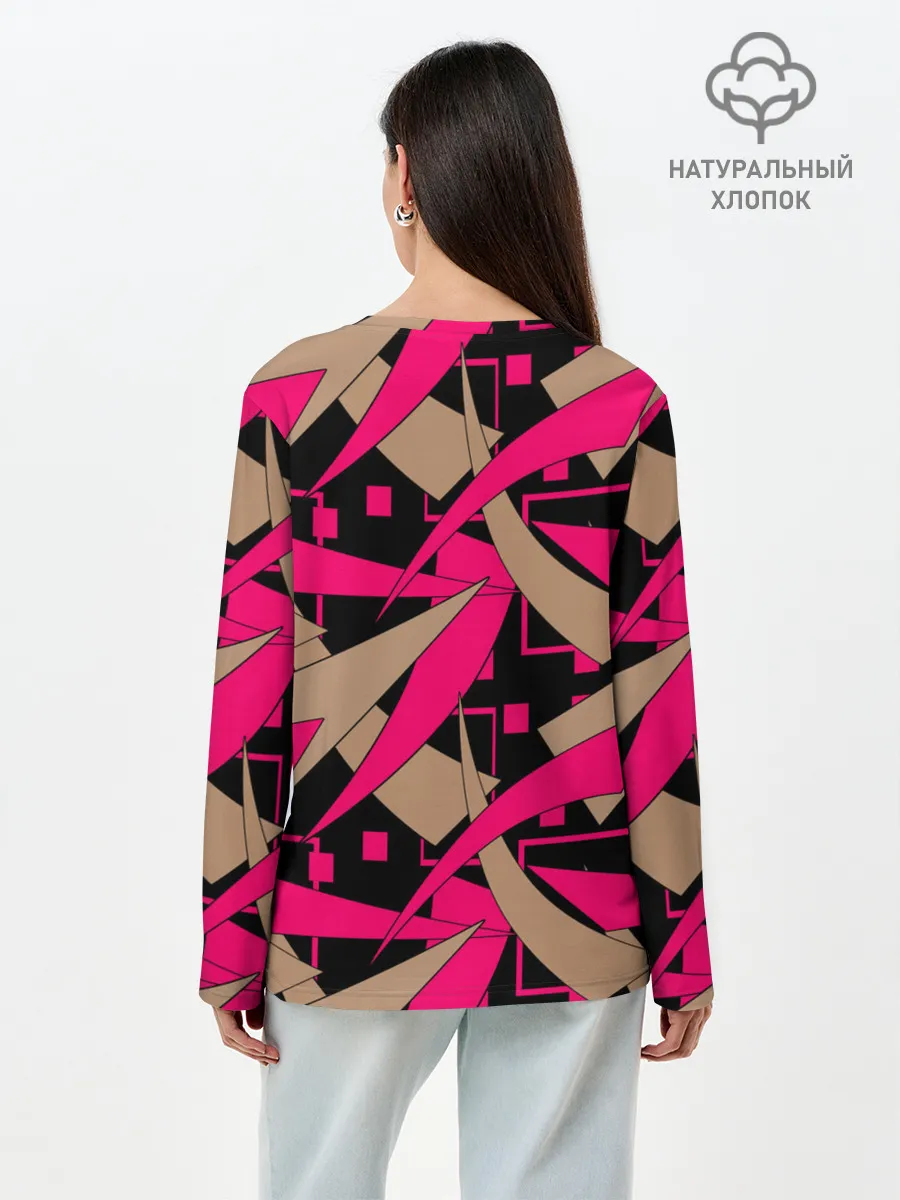 Лонгслив женский. Хлопок / Яркий абстрактный узор