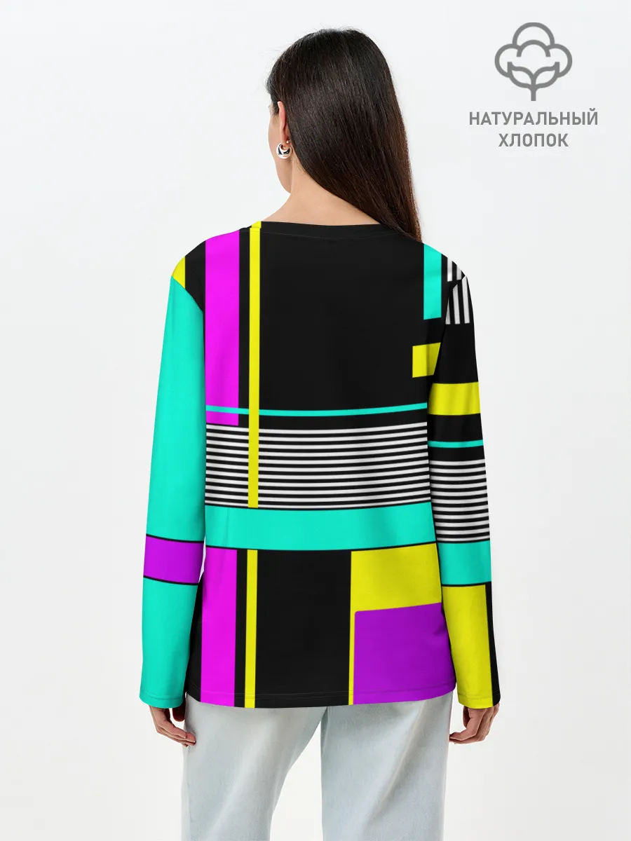 Лонгслив женский. Хлопок / Геометрический неоновый узор