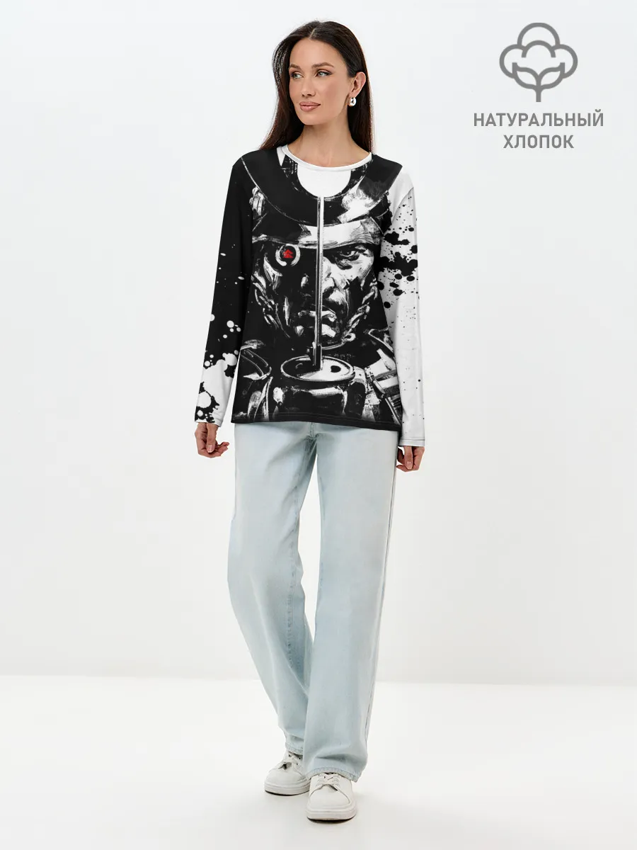 Лонгслив женский. Хлопок / Самурай | ЧБ | Лого