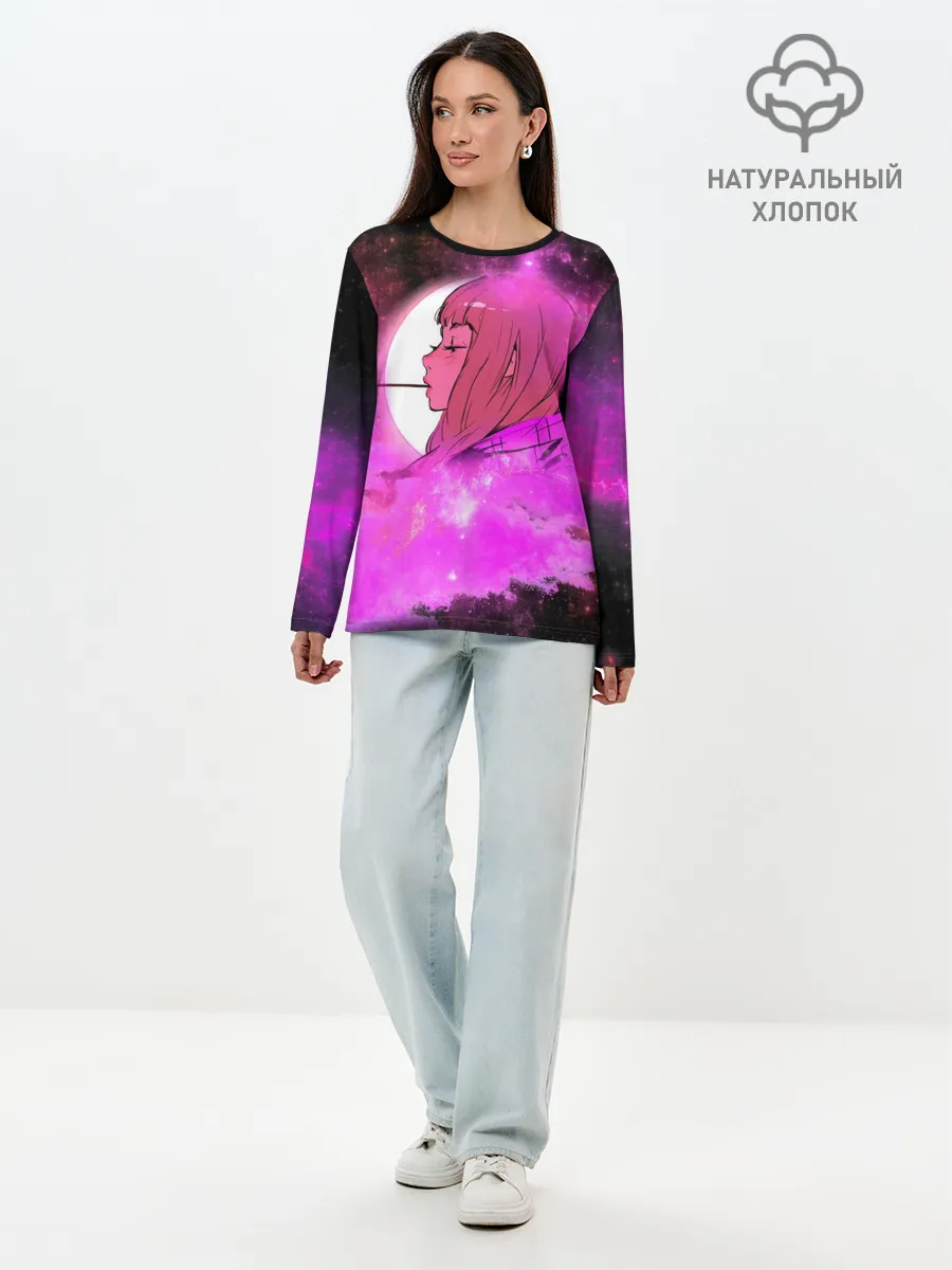 Лонгслив женский. Хлопок / Аниме Девушка | Розовый Космос