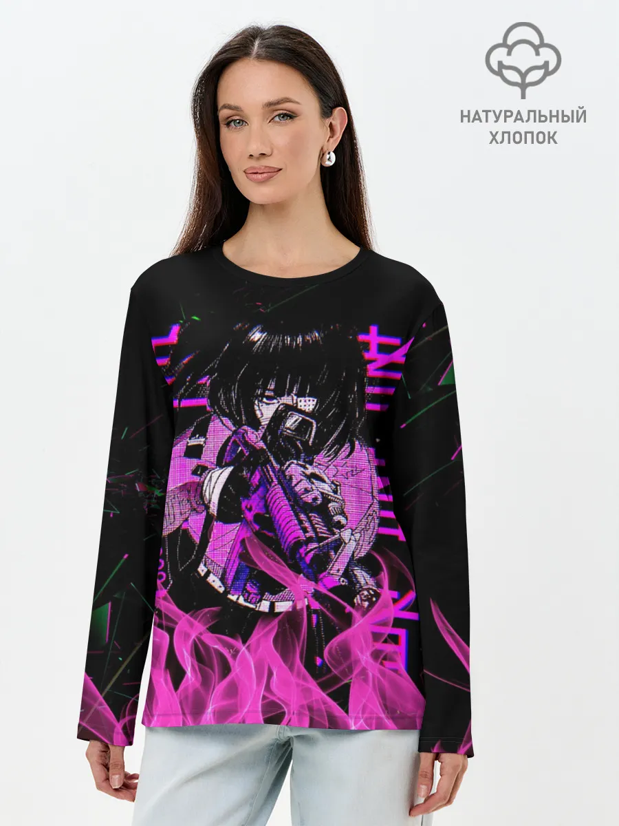 Лонгслив женский. Хлопок / Аниме Девушка Киберпанк