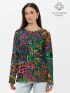 Лонгслив женский. Хлопок / Кислотные узоры психоделика