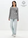 Лонгслив женский. Хлопок / Черно белый мозаичный узор