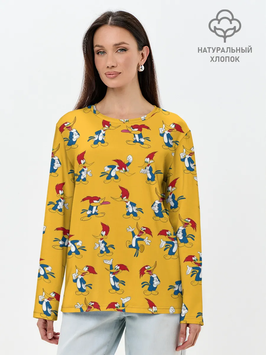 Лонгслив женский. Хлопок / Такой разный Дятел Вуди