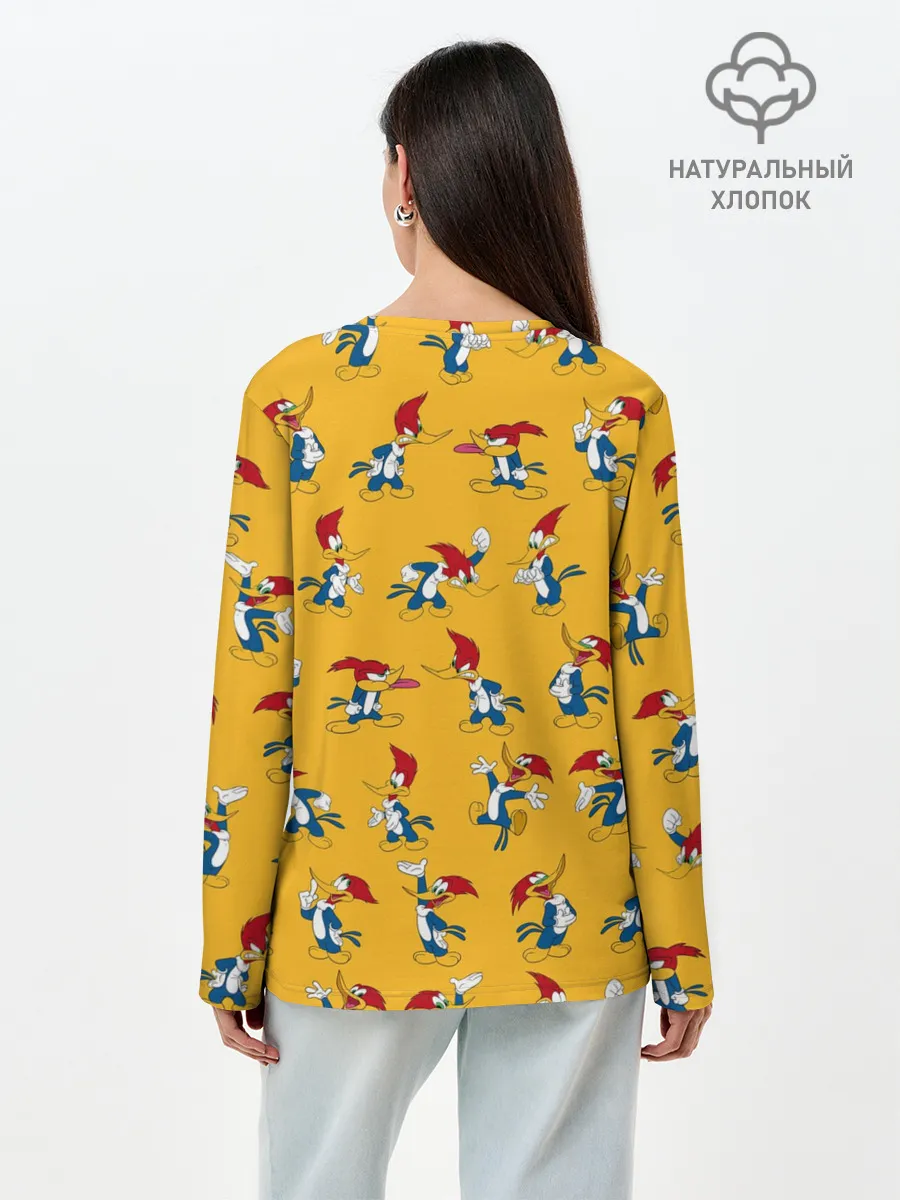 Лонгслив женский. Хлопок / Такой разный Дятел Вуди