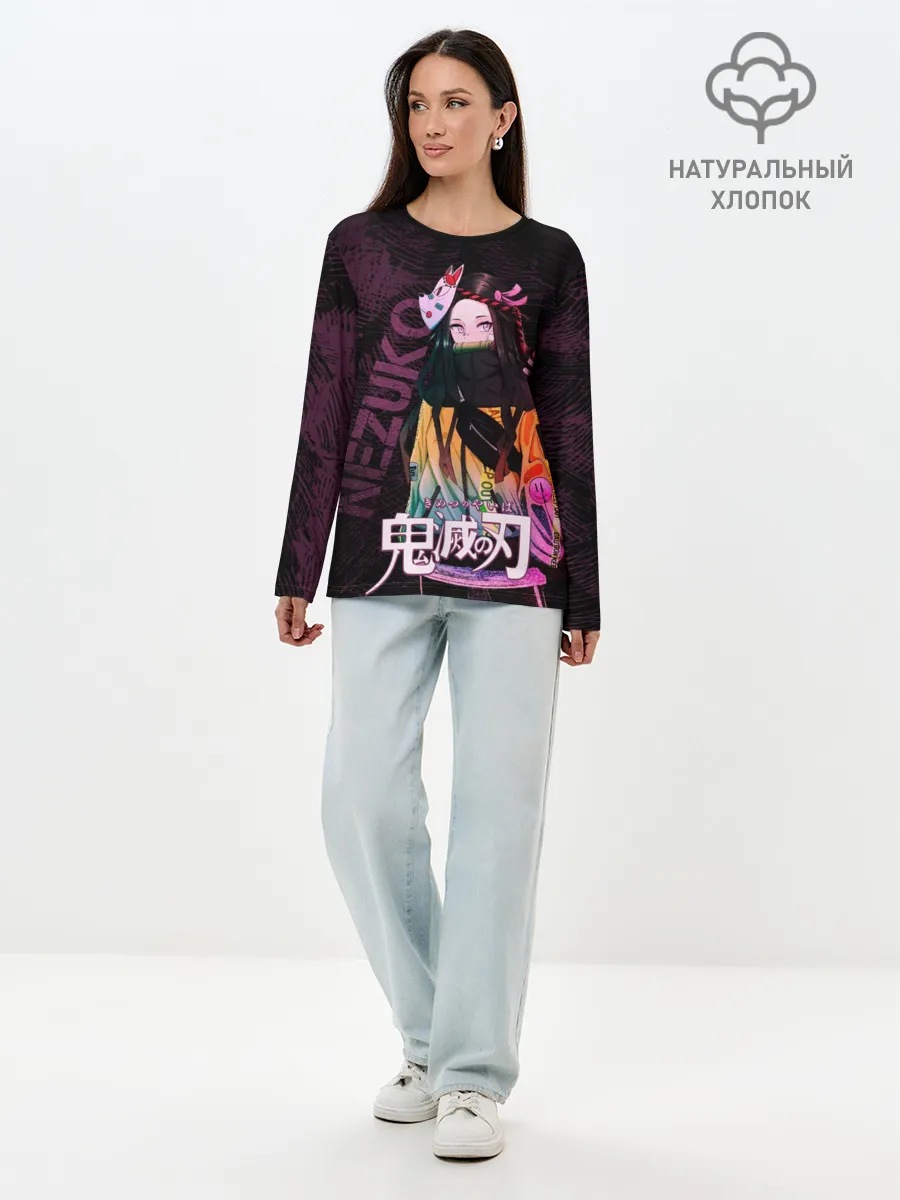 Лонгслив женский. Хлопок / Незуко Камадо Kimetsu no aiba