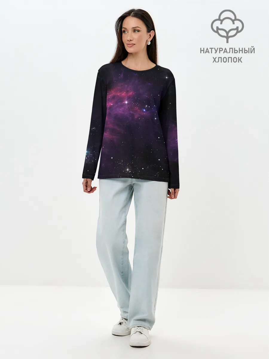 Лонгслив женский. Хлопок / Вселенная