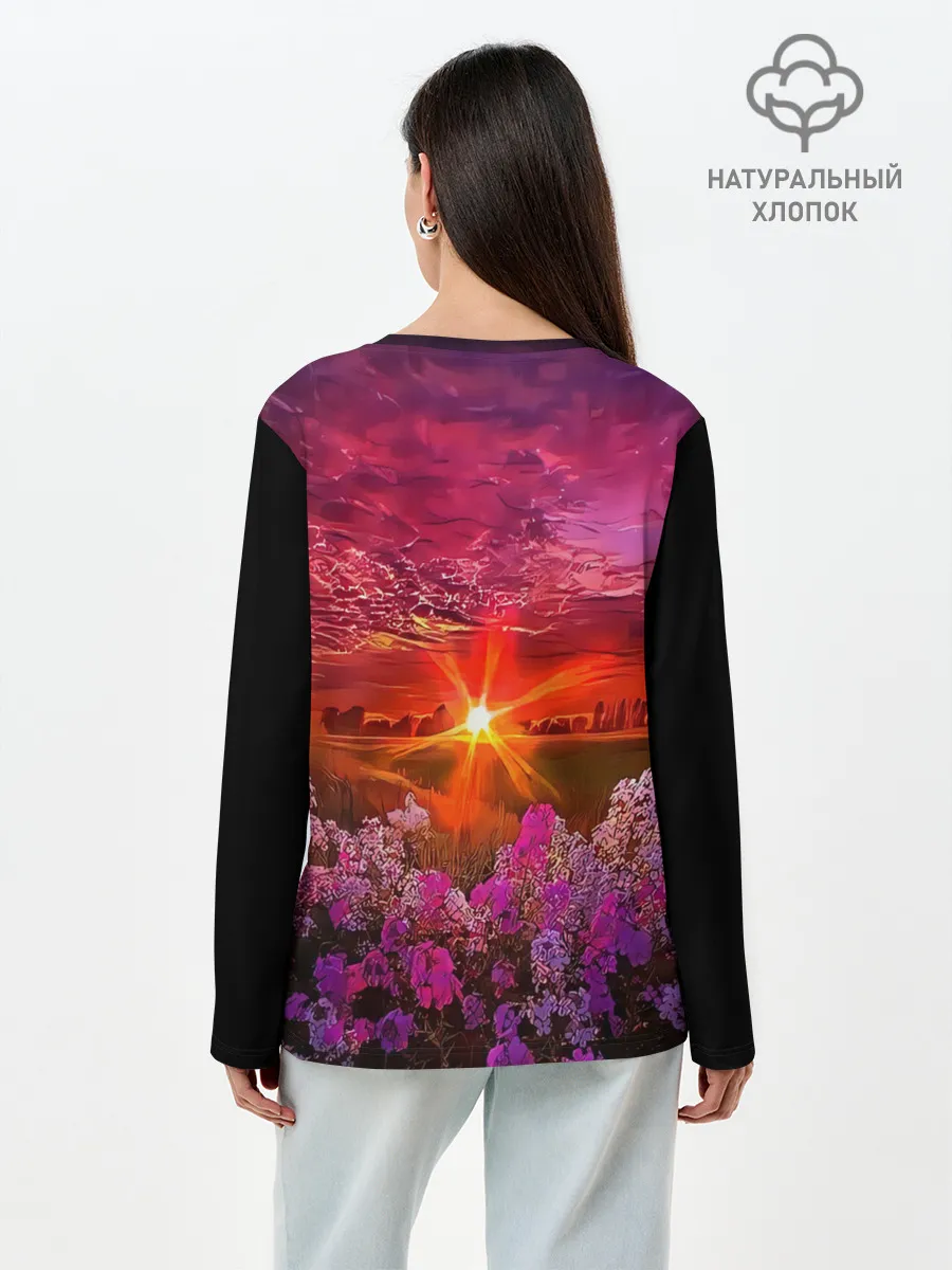 Лонгслив женский. Хлопок / МАЛИНОВЫЙ ЗАКАТ