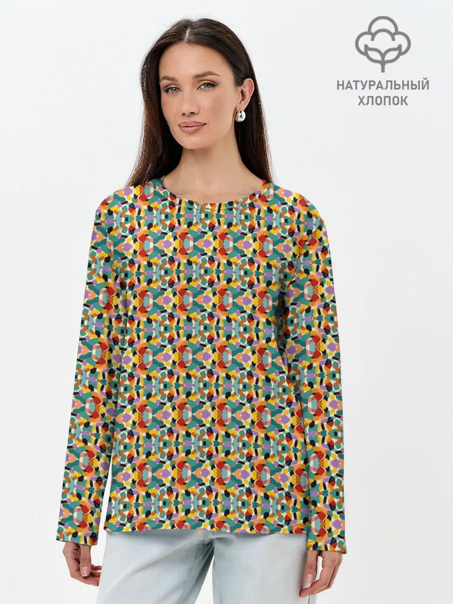 Лонгслив женский. Хлопок / Цветные фигуры